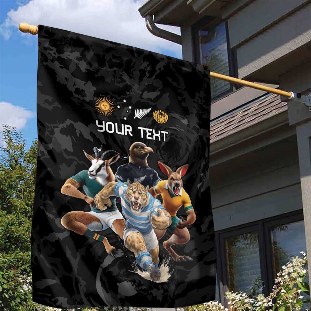 Custom Rugby Southern Hemisphere Garden Flag Argentina AUNZ South Africa Mascot Black - Aussie Hoodie