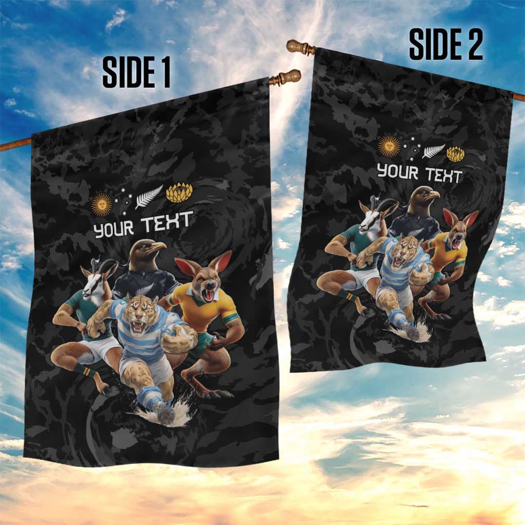 Custom Rugby Southern Hemisphere Garden Flag Argentina AUNZ South Africa Mascot Black - Aussie Hoodie