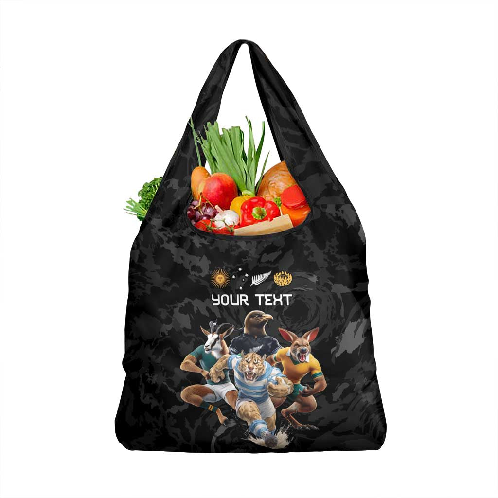 Custom Rugby Southern Hemisphere Grocery Bag Argentina AUNZ South Africa Mascot Black - Aussie Hoodie