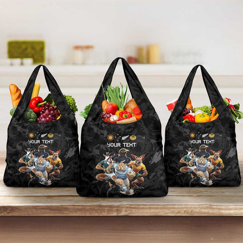Custom Rugby Southern Hemisphere Grocery Bag Argentina AUNZ South Africa Mascot Black - Aussie Hoodie