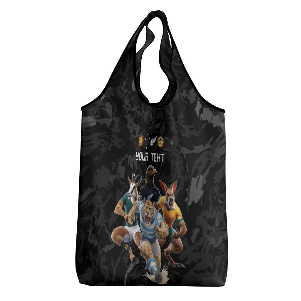 Custom Rugby Southern Hemisphere Grocery Bag Argentina AUNZ South Africa Mascot Black - Aussie Hoodie