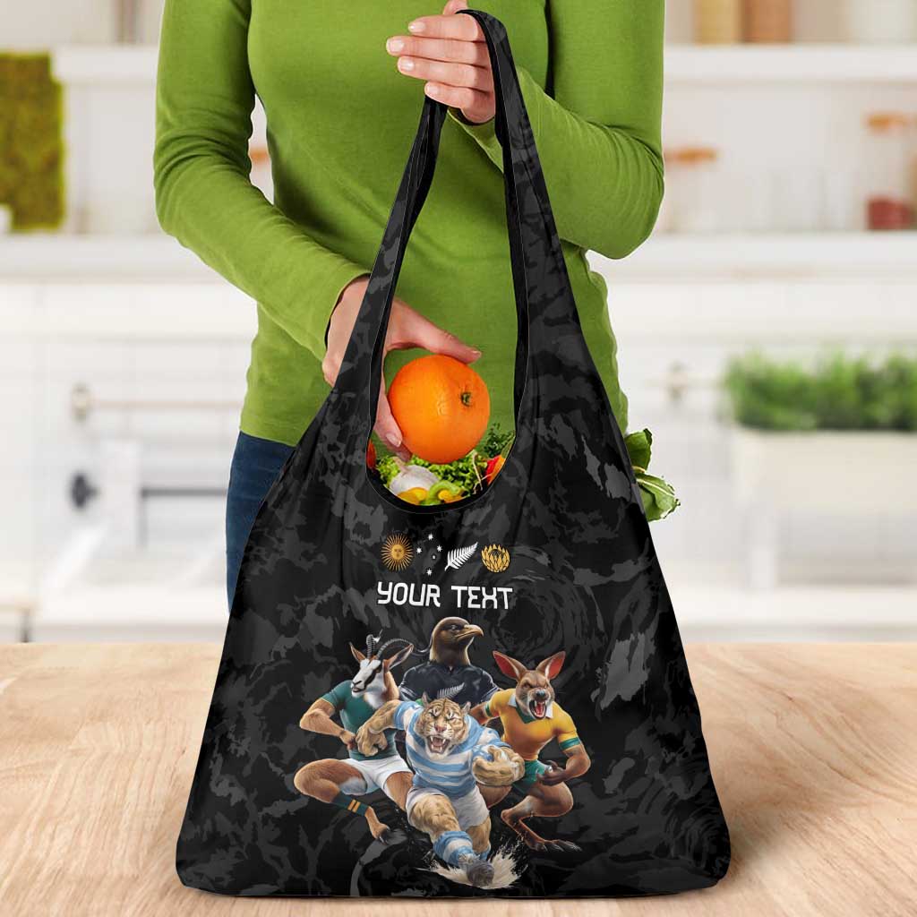 Custom Rugby Southern Hemisphere Grocery Bag Argentina AUNZ South Africa Mascot Black - Aussie Hoodie