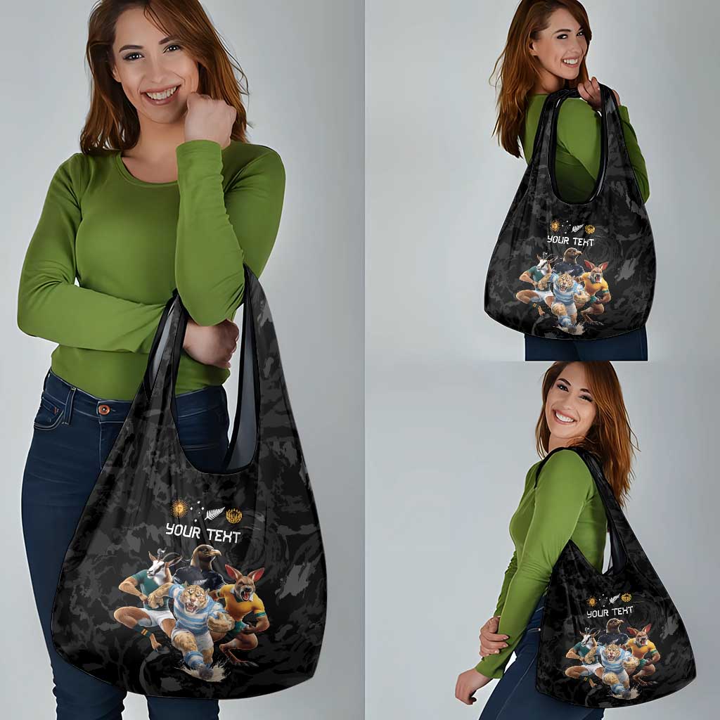 Custom Rugby Southern Hemisphere Grocery Bag Argentina AUNZ South Africa Mascot Black - Aussie Hoodie