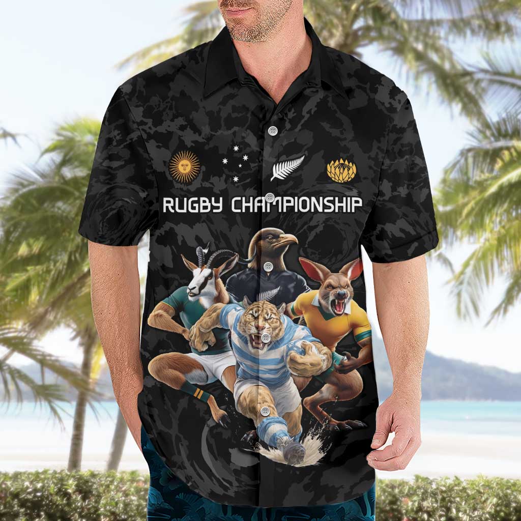 Custom Rugby Southern Hemisphere Hawaiian Shirt Argentina AUNZ South Africa Mascot Black - Aussie Hoodie