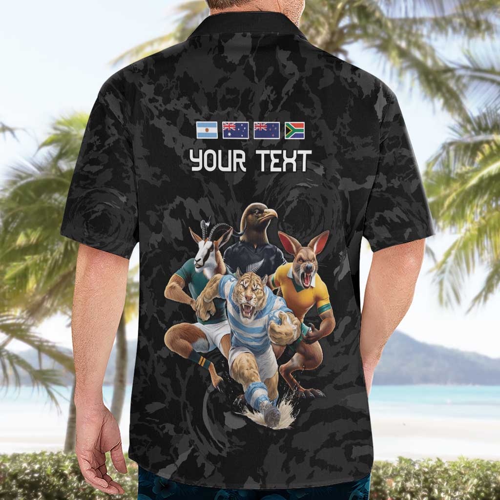 Custom Rugby Southern Hemisphere Hawaiian Shirt Argentina AUNZ South Africa Mascot Black - Aussie Hoodie