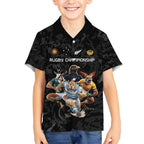 Custom Rugby Southern Hemisphere Kid Hawaiian Shirt Argentina AUNZ South Africa Mascot Black - Aussie Hoodie