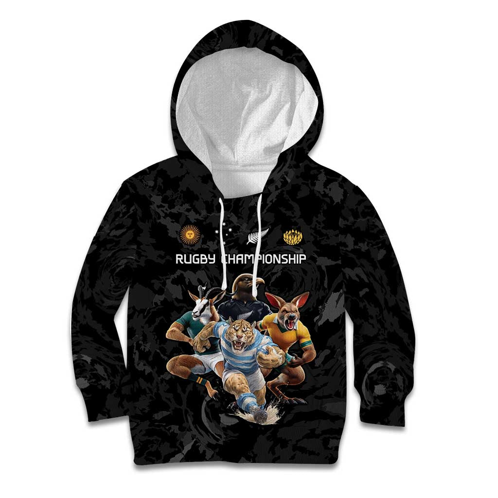 Custom Rugby Southern Hemisphere Kid Hoodie Argentina AUNZ South Africa Mascot Black - Aussie Hoodie