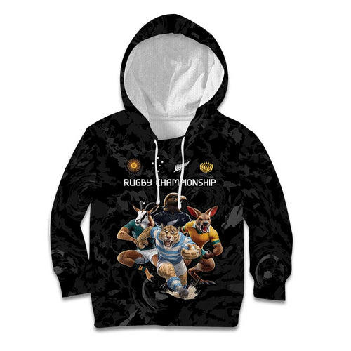 Custom Rugby Southern Hemisphere Kid Hoodie Argentina AUNZ South Africa Mascot Black - Aussie Hoodie