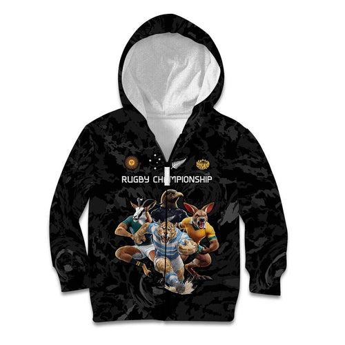 Custom Rugby Southern Hemisphere Kid Hoodie Argentina AUNZ South Africa Mascot Black - Aussie Hoodie