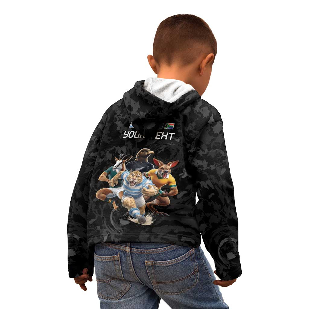 Custom Rugby Southern Hemisphere Kid Hoodie Argentina AUNZ South Africa Mascot Black - Aussie Hoodie