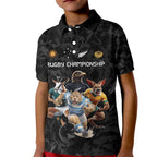Custom Rugby Southern Hemisphere Kid Polo Shirt Argentina AUNZ South Africa Mascot Black - Aussie Hoodie