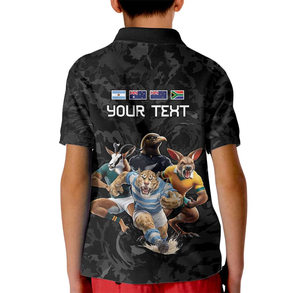 Custom Rugby Southern Hemisphere Kid Polo Shirt Argentina AUNZ South Africa Mascot Black - Aussie Hoodie