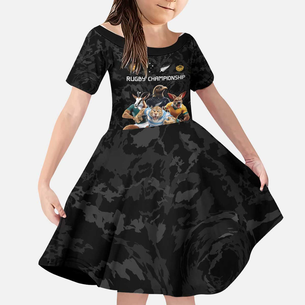 Custom Rugby Southern Hemisphere Kid Short Sleeve Dress Argentina AUNZ South Africa Mascot Black - Aussie Hoodie