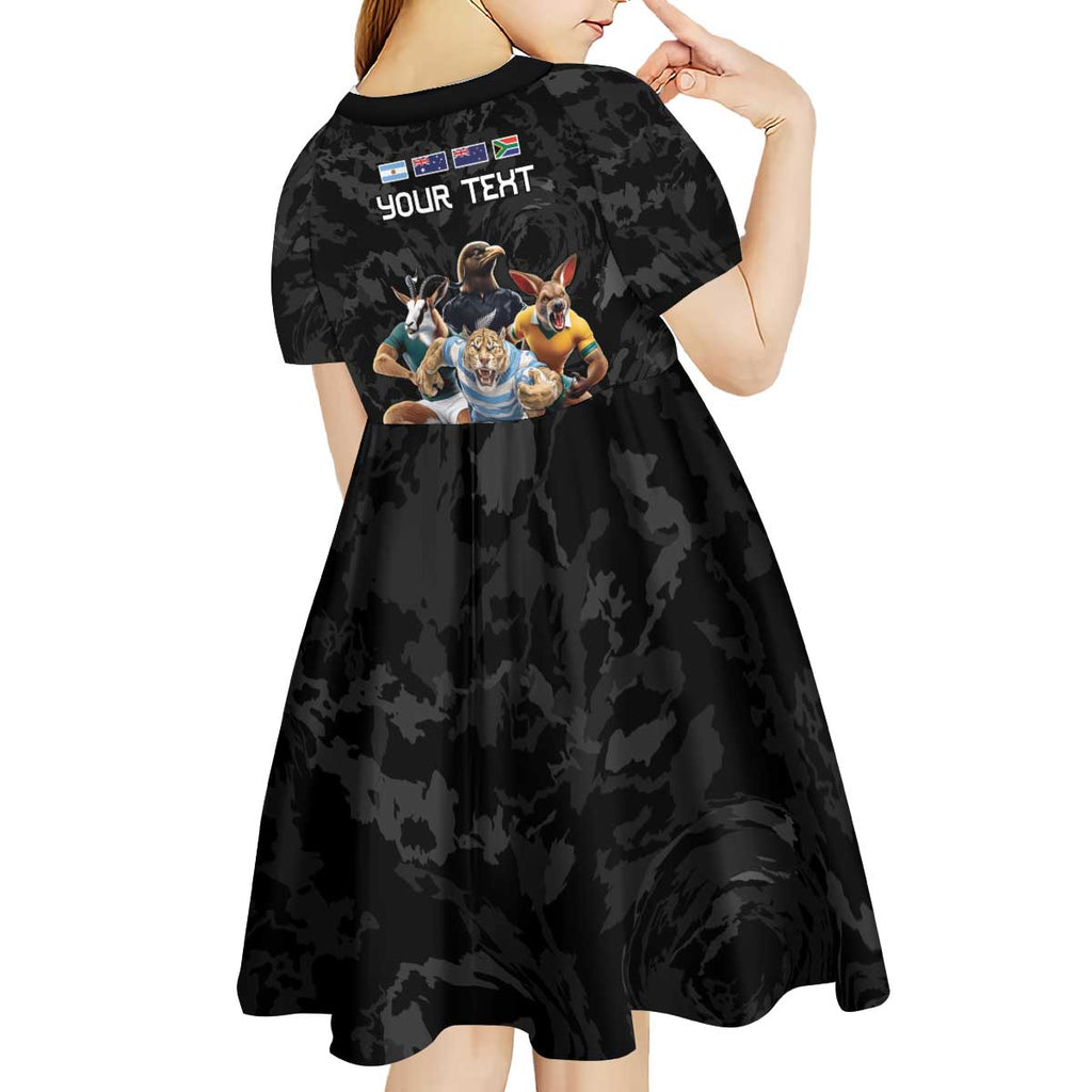 Custom Rugby Southern Hemisphere Kid Short Sleeve Dress Argentina AUNZ South Africa Mascot Black - Aussie Hoodie