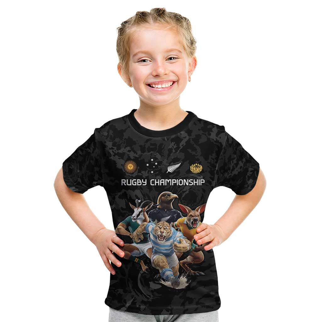 Custom Rugby Southern Hemisphere Kid T Shirt Argentina AUNZ South Africa Mascot Black - Aussie Hoodie