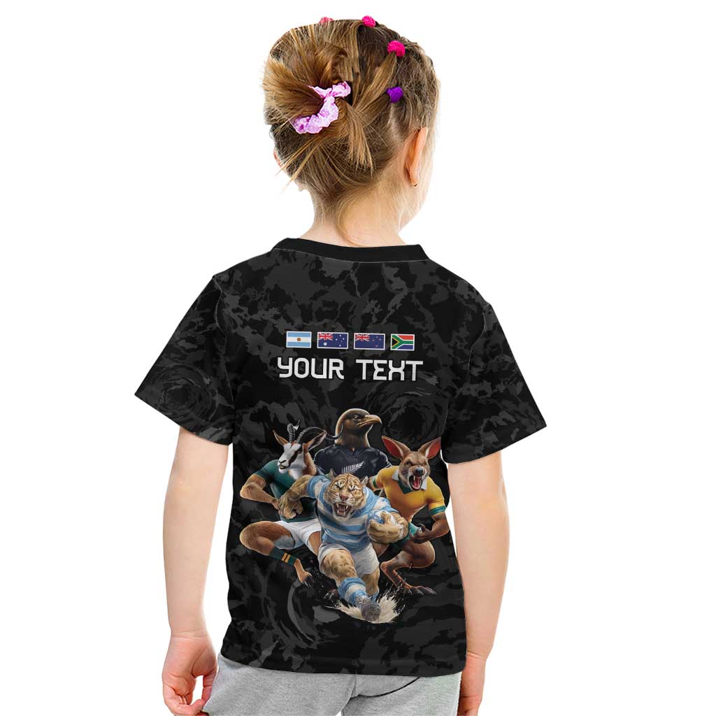 Custom Rugby Southern Hemisphere Kid T Shirt Argentina AUNZ South Africa Mascot Black - Aussie Hoodie