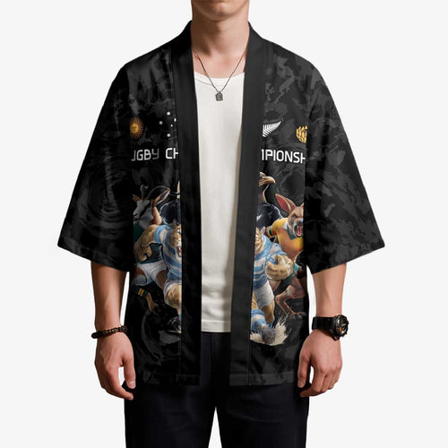 Custom Rugby Southern Hemisphere Kimono Argentina AUNZ South Africa Mascot Black - Aussie Hoodie