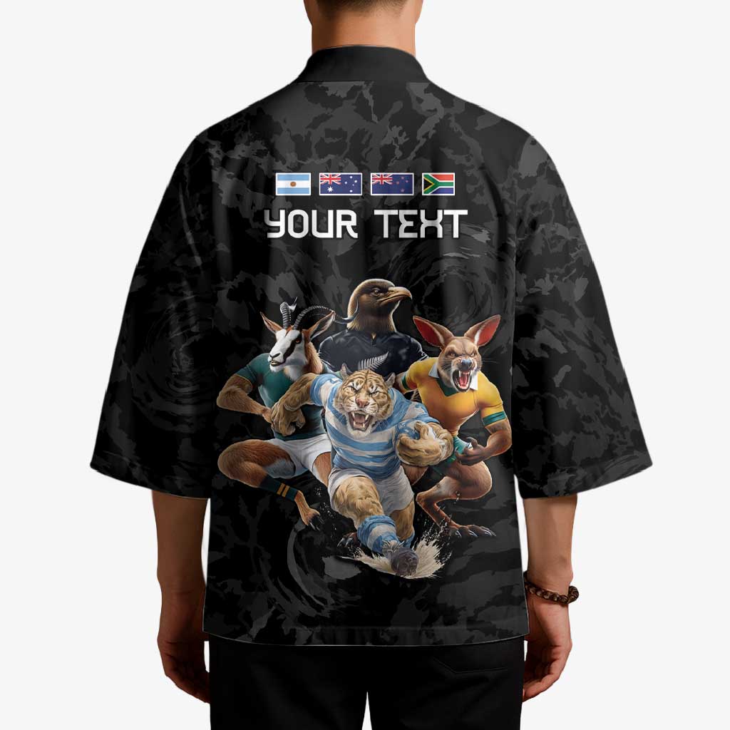 Custom Rugby Southern Hemisphere Kimono Argentina AUNZ South Africa Mascot Black - Aussie Hoodie