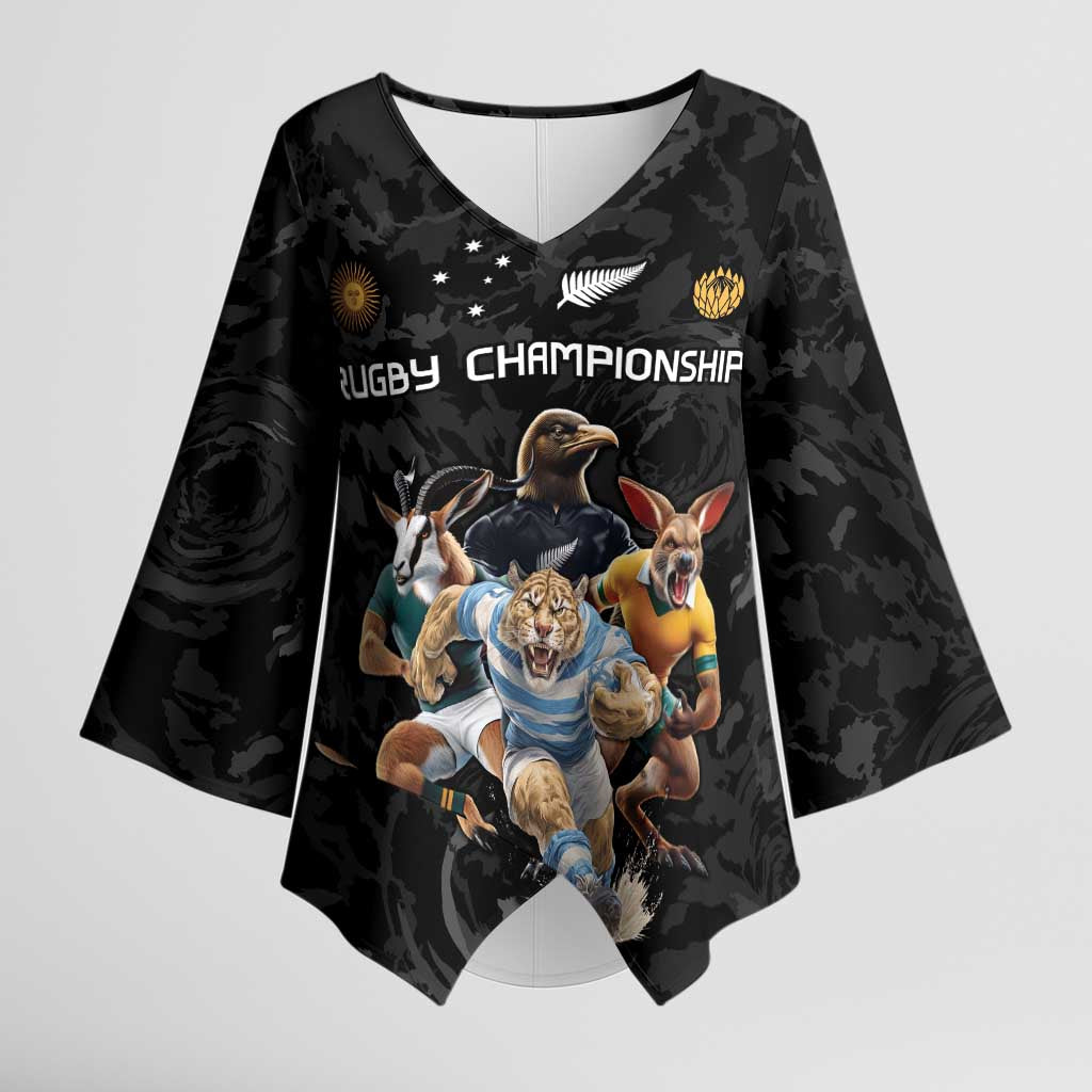 Custom Rugby Southern Hemisphere Kimono Sleeve Blouse Argentina AUNZ South Africa Mascot Black - Aussie Hoodie