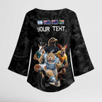 Custom Rugby Southern Hemisphere Kimono Sleeve Blouse Argentina AUNZ South Africa Mascot Black - Aussie Hoodie