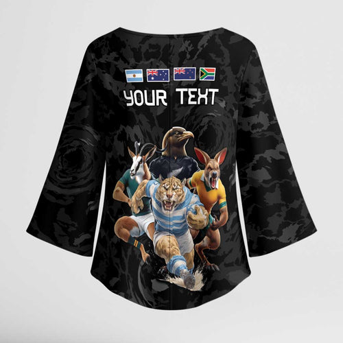 Custom Rugby Southern Hemisphere Kimono Sleeve Blouse Argentina AUNZ South Africa Mascot Black - Aussie Hoodie