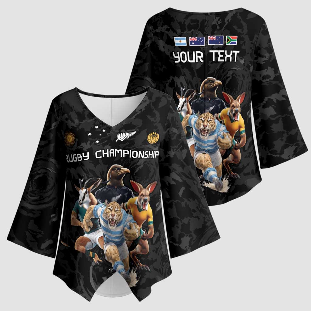 Custom Rugby Southern Hemisphere Kimono Sleeve Blouse Argentina AUNZ South Africa Mascot Black - Aussie Hoodie