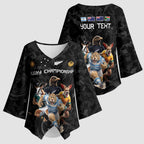 Custom Rugby Southern Hemisphere Kimono Sleeve Blouse Argentina AUNZ South Africa Mascot Black - Aussie Hoodie