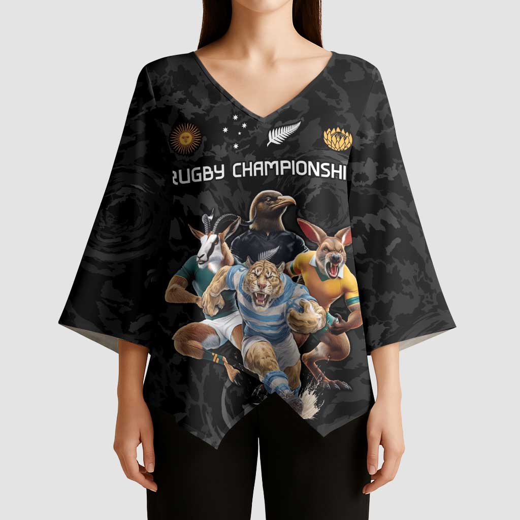 Custom Rugby Southern Hemisphere Kimono Sleeve Blouse Argentina AUNZ South Africa Mascot Black - Aussie Hoodie