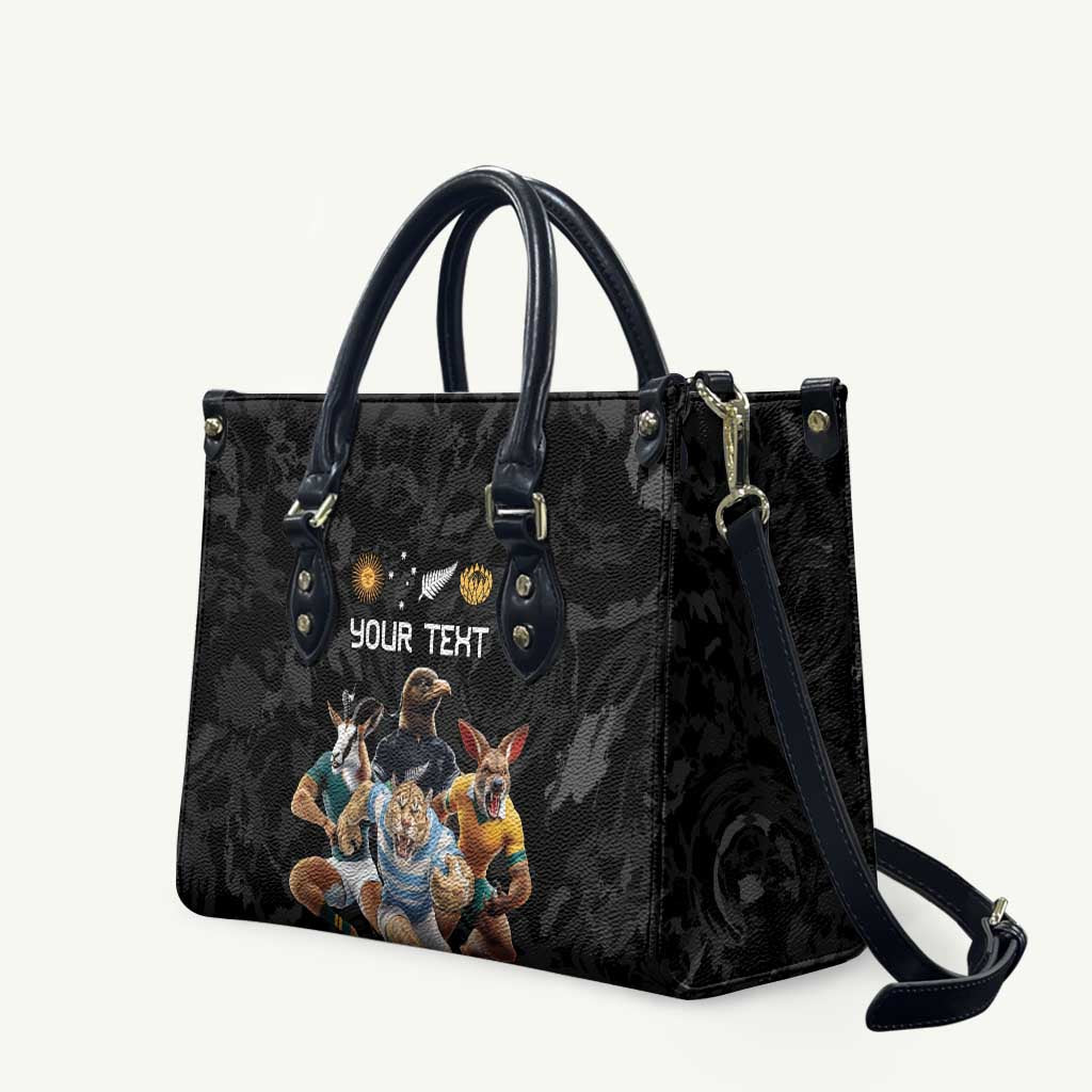 Custom Rugby Southern Hemisphere Leather Bag Argentina AUNZ South Africa Mascot Black - Aussie Hoodie