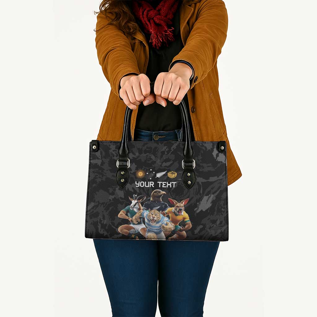 Custom Rugby Southern Hemisphere Leather Bag Argentina AUNZ South Africa Mascot Black - Aussie Hoodie