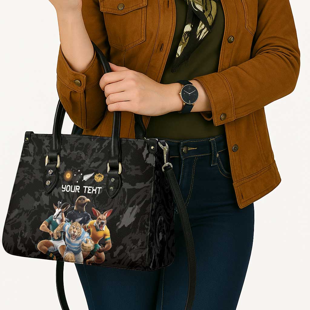 Custom Rugby Southern Hemisphere Leather Bag Argentina AUNZ South Africa Mascot Black - Aussie Hoodie