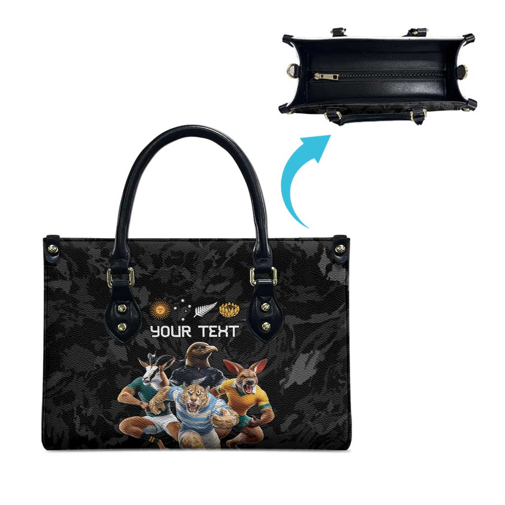 Custom Rugby Southern Hemisphere Leather Bag Argentina AUNZ South Africa Mascot Black - Aussie Hoodie