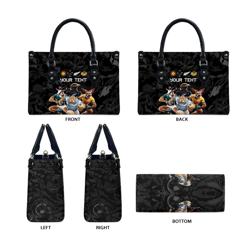 Custom Rugby Southern Hemisphere Leather Bag Argentina AUNZ South Africa Mascot Black - Aussie Hoodie