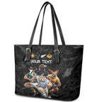 Custom Rugby Southern Hemisphere Leather Tote Bag Argentina AUNZ South Africa Mascot Black - Aussie Hoodie