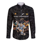 Custom Rugby Southern Hemisphere Long Sleeve Button Shirt Argentina AUNZ South Africa Mascot Black - Aussie Hoodie