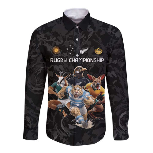 Custom Rugby Southern Hemisphere Long Sleeve Button Shirt Argentina AUNZ South Africa Mascot Black - Aussie Hoodie