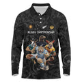 Custom Rugby Southern Hemisphere Long Sleeve Polo Shirt Argentina AUNZ South Africa Mascot Black - Aussie Hoodie