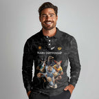 Custom Rugby Southern Hemisphere Long Sleeve Polo Shirt Argentina AUNZ South Africa Mascot Black - Aussie Hoodie