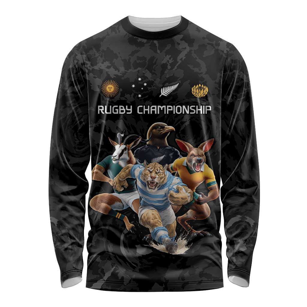 Custom Rugby Southern Hemisphere Long Sleeve Shirt Argentina AUNZ South Africa Mascot Black - Aussie Hoodie