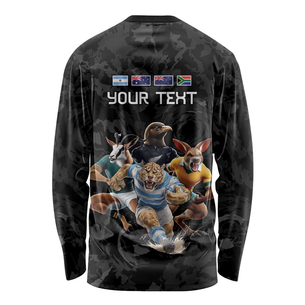 Custom Rugby Southern Hemisphere Long Sleeve Shirt Argentina AUNZ South Africa Mascot Black - Aussie Hoodie