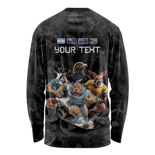 Custom Rugby Southern Hemisphere Long Sleeve Shirt Argentina AUNZ South Africa Mascot Black - Aussie Hoodie