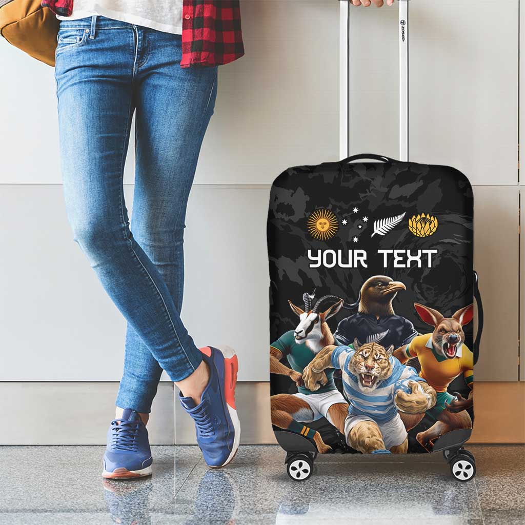 Custom Rugby Southern Hemisphere Luggage Cover Argentina AUNZ South Africa Mascot Black - Aussie Hoodie