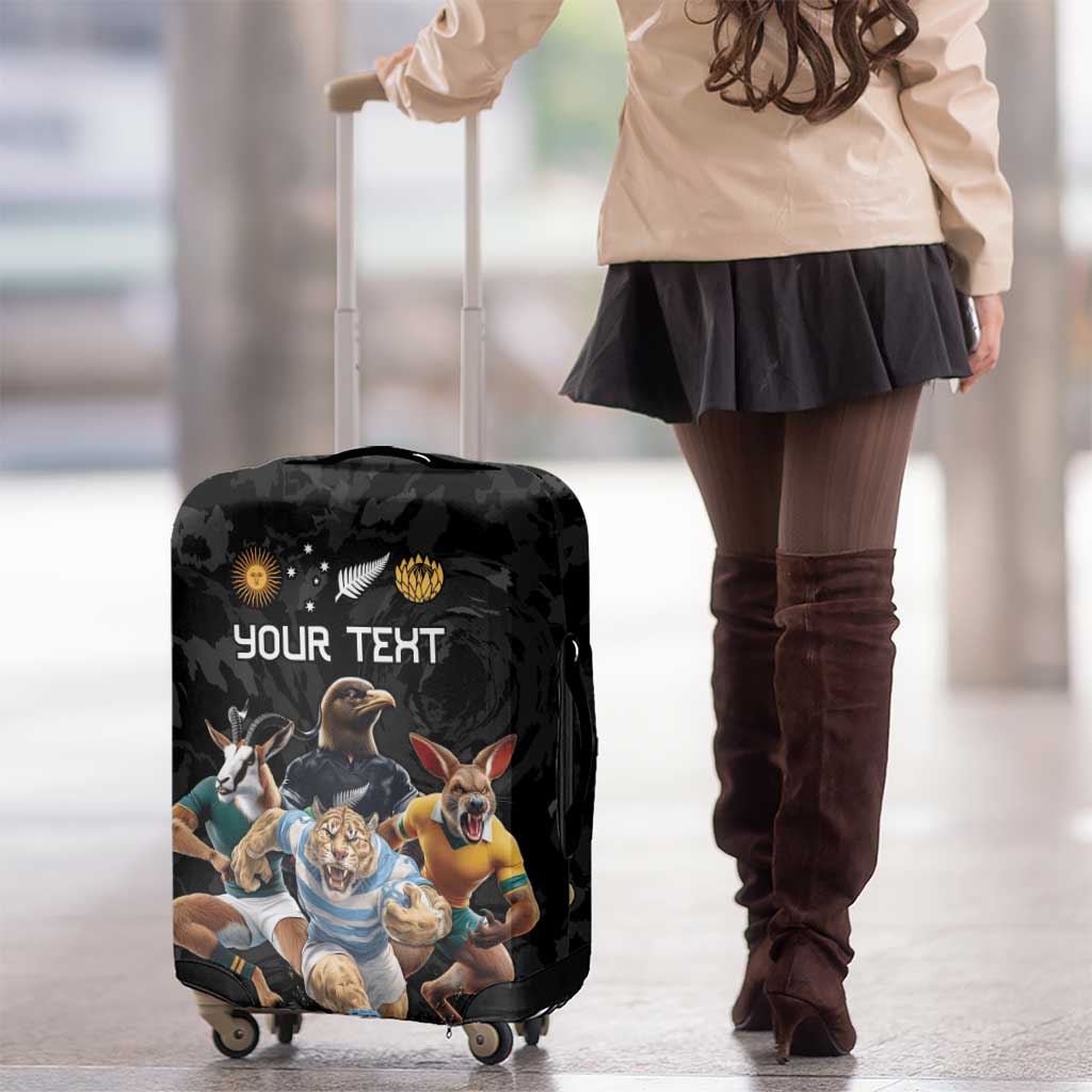 Custom Rugby Southern Hemisphere Luggage Cover Argentina AUNZ South Africa Mascot Black - Aussie Hoodie