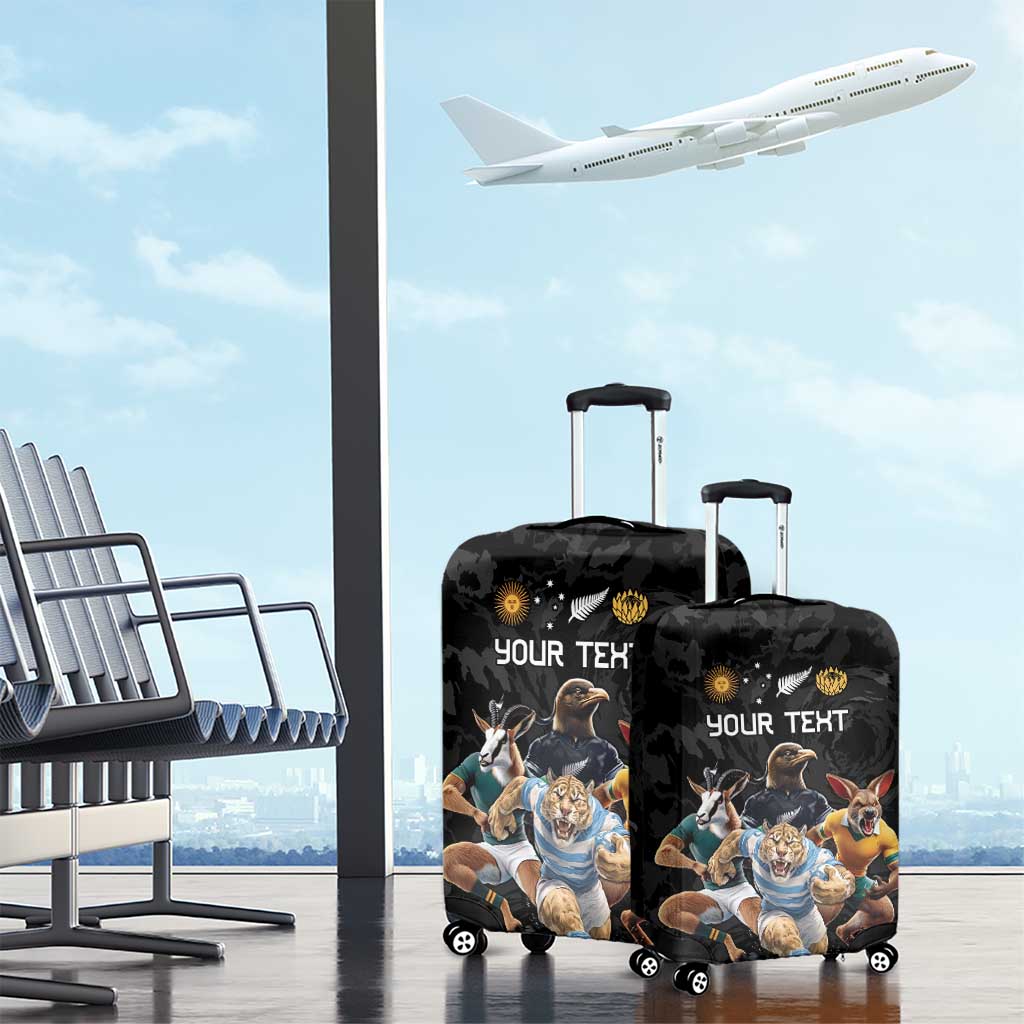 Custom Rugby Southern Hemisphere Luggage Cover Argentina AUNZ South Africa Mascot Black - Aussie Hoodie