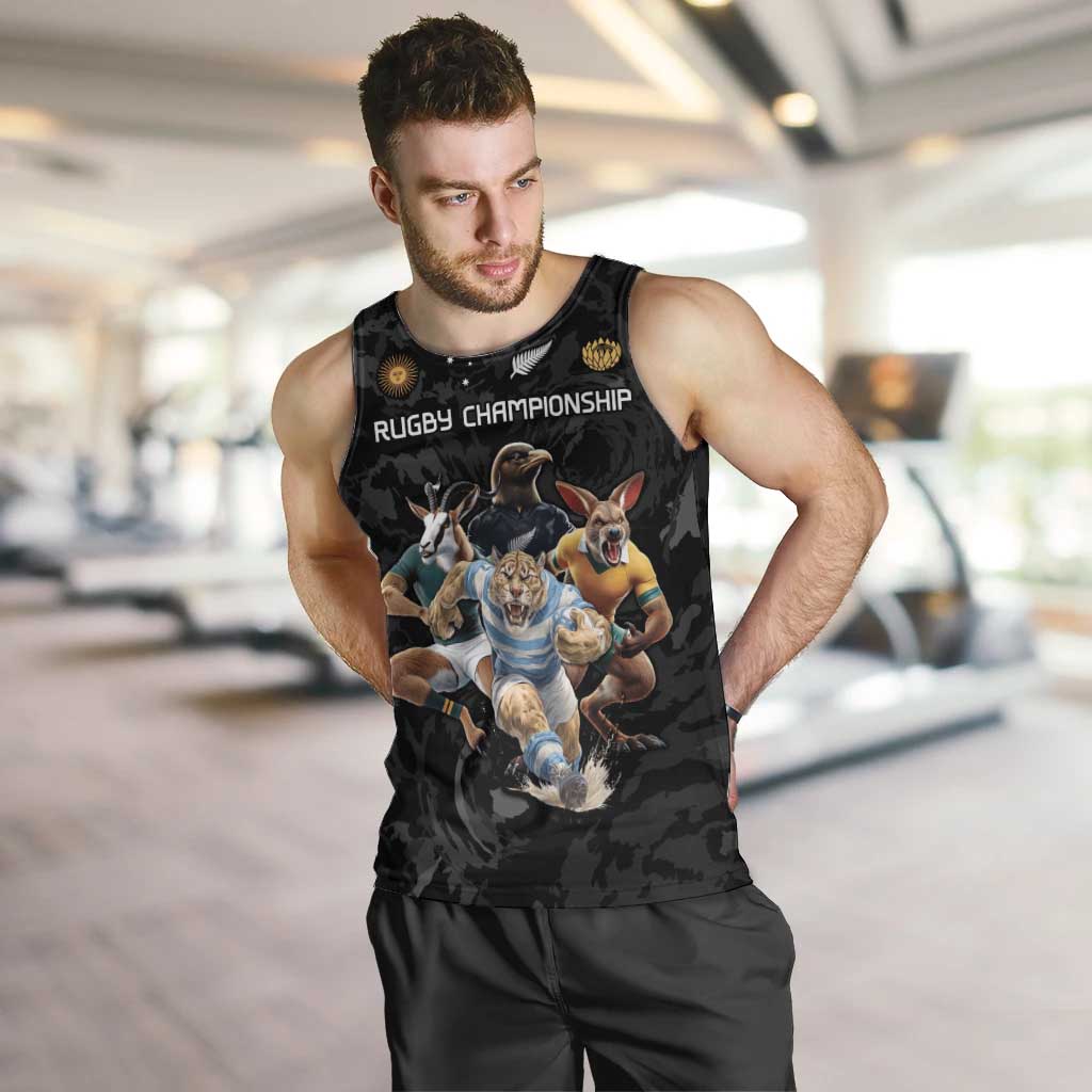 Custom Rugby Southern Hemisphere Men Tank Top Argentina AUNZ South Africa Mascot Black - Aussie Hoodie