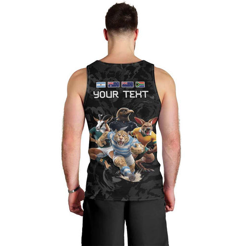 Custom Rugby Southern Hemisphere Men Tank Top Argentina AUNZ South Africa Mascot Black - Aussie Hoodie