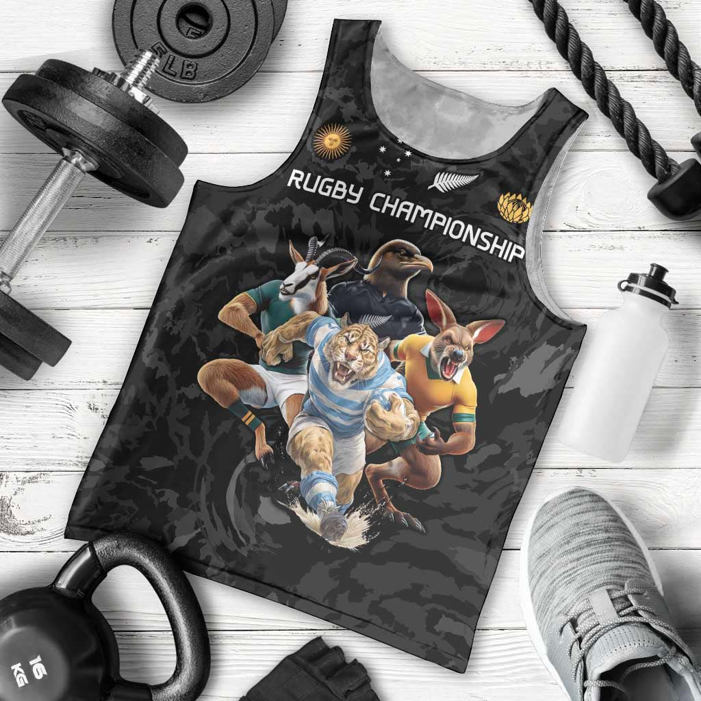 Custom Rugby Southern Hemisphere Men Tank Top Argentina AUNZ South Africa Mascot Black - Aussie Hoodie