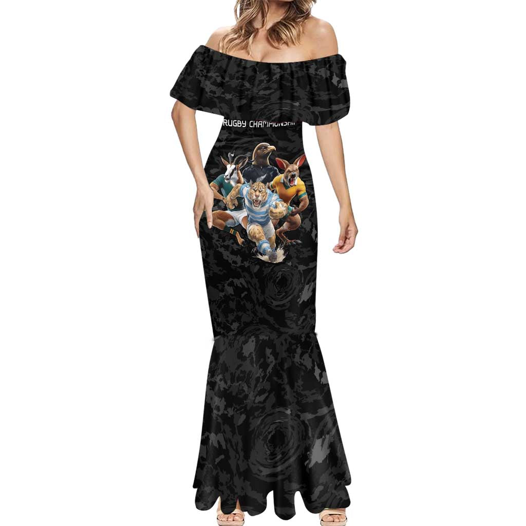 Custom Rugby Southern Hemisphere Mermaid Dress Argentina AUNZ South Africa Mascot Black - Aussie Hoodie