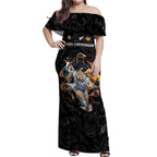 Custom Rugby Southern Hemisphere Off Shoulder Maxi Dress Argentina AUNZ South Africa Mascot Black - Aussie Hoodie