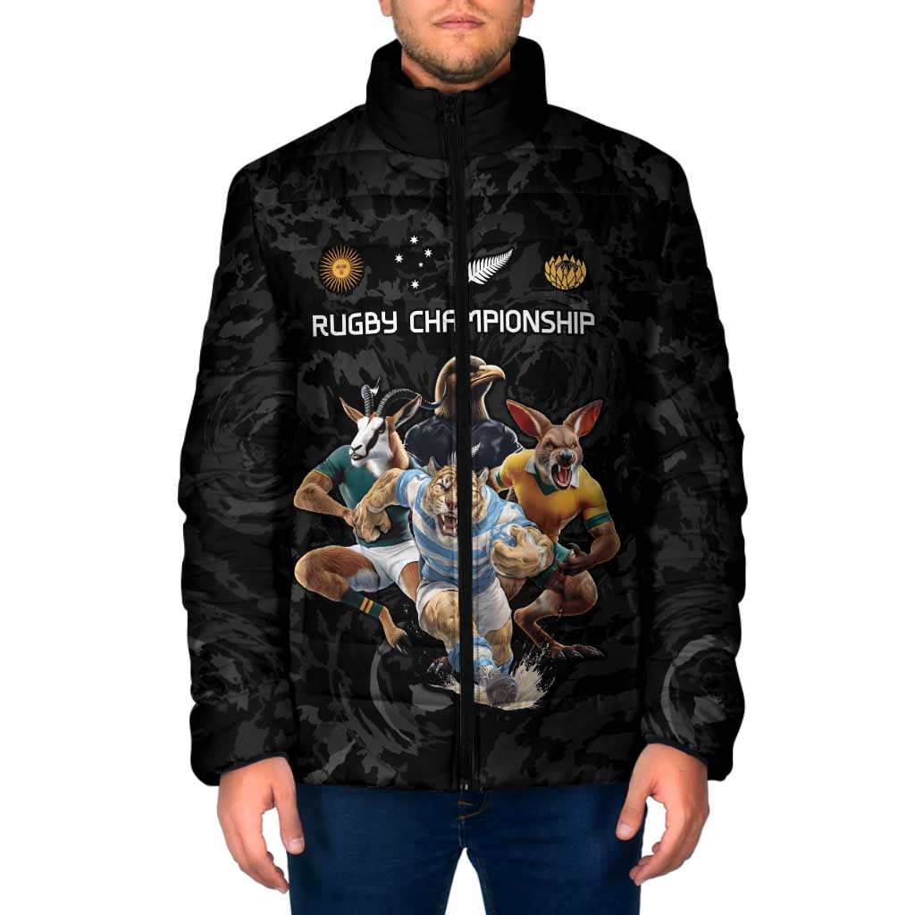 Custom Rugby Southern Hemisphere Padded Jacket Argentina AUNZ South Africa Mascot Black - Aussie Hoodie